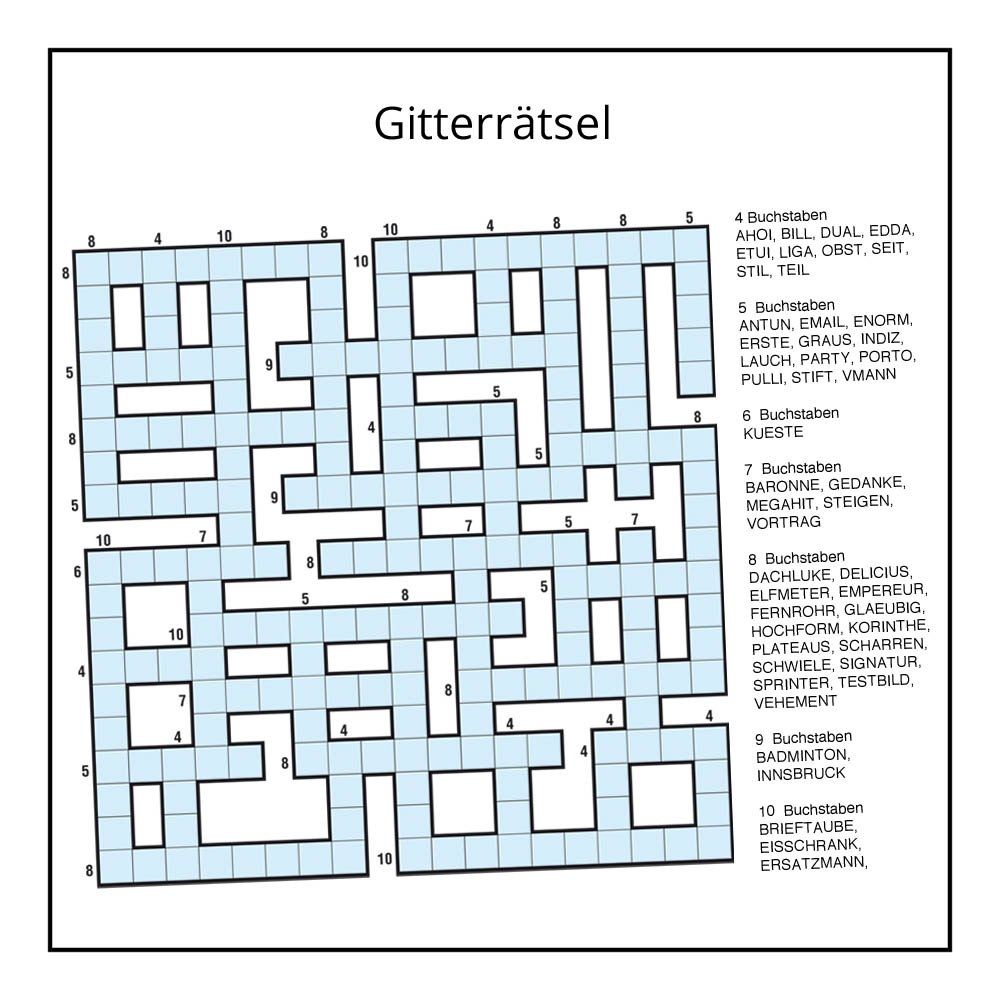 Gitterrätsel von der Rätselschmiede